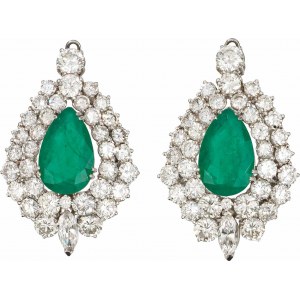 Emerald eardrop-pendants with diamonds