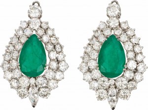 Emerald eardrop-pendants with diamonds