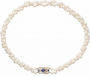 Pearl necklace with sapphire clasp