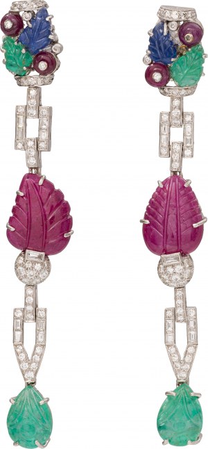 Earrings with rubies, sapphires, emeralds and diamonds