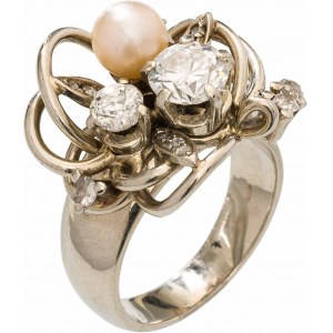 Anello con diamante e perla
