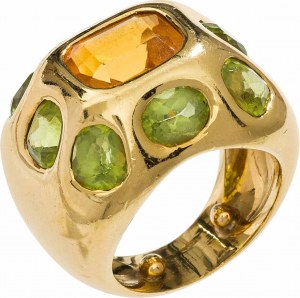 Gold ring with peridot and citrine
