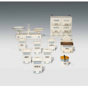 Josef Maria Olbrich: Kitchen-storage-set with scales