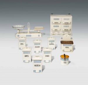 Josef Maria Olbrich: Kitchen-storage-set with scales