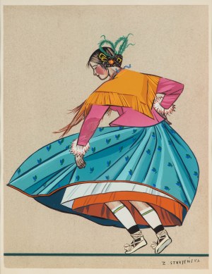 Zofia Stryjeńska ( 1891 - 1976), Highlander Woman, feuille numéro 23 du portfolio des costumes de paysans polonais, 1939.
