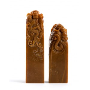 TWO STONE SEALS WITH DRAGON FINIAL