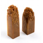TWO STONE SEALS WITH DRAGON FINIAL