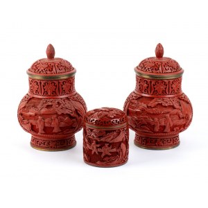 THREE LACQUER CONTAINERS