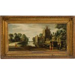 Circle of Esaias van der Velde : Riverscape with water castle and staffage
