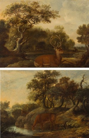 Circle of Johann Elias Ridinger : Deer in landscape (counterparts)