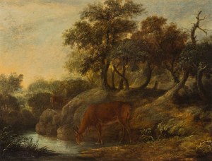 Circle of Johann Elias Ridinger : Deer in landscape (counterparts)