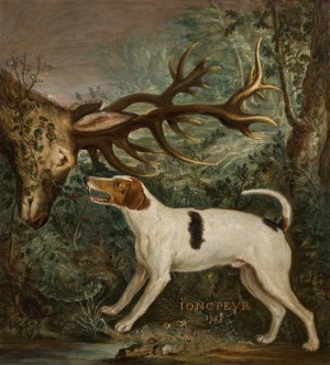 Circle of Jean Baptiste Oudry : Hunting dog and stag