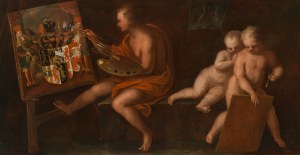 Austrian School: Allegory of Painting - Coat of Arms Painter with Putti (overdoor)