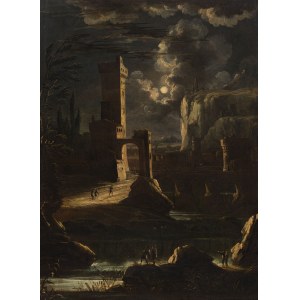 Austrian Master: River landscape with castles in the moonlight