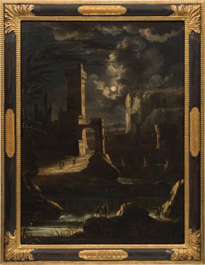 Austrian Master: River landscape with castles in the moonlight