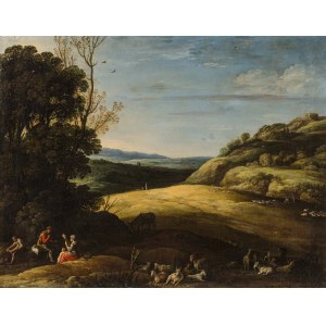 Attributed to Cornelisz van Poelenburg : Landscape with shepherds