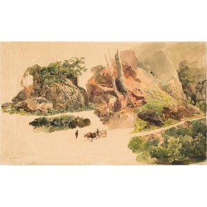 Thomas Ender : Etude de paysage avec Ochsenfuhrwerk