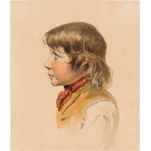 Johann Matthias Ranftl: Knabenporträt im Profil, verso Bleistiftstudie