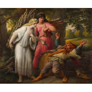 Karl Joseph Geiger: Schneeweißchen und Rosenrot mit dem Zwerg