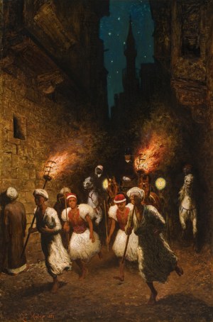 Carl Rudolf Huber : Nächtliche Ausfahrt einer Haremsdame in Kairo (L'expérience d'une femme religieuse au Kaire)