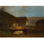 Johann Michael Neder: Ochsengespann vor einem Bauernhof