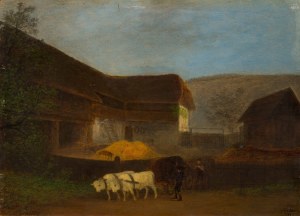 Johann Michael Neder: Ochsengespann vor einem Bauernhof