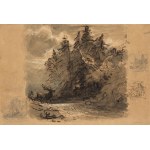 Friedrich Gauermann: Hirsch im Wald / Rückseite: Figuren und Pferde unter Bäumen