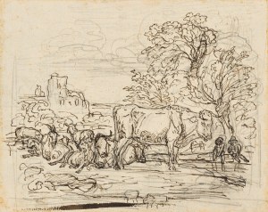 Friedrich Gauermann: Weidevieh / verso Baumskizze