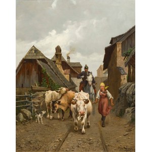 Stefan Simony : Ordonnanz mit Hindernissen (Dragoner zu Pferd - wohl in der Wachau)