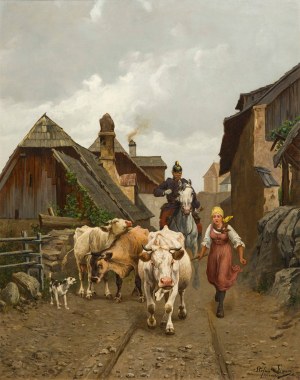 Stefan Simony: Ordonnanz mit Hindernissen (Dragoner zu Pferd - wohl in der Wachau)