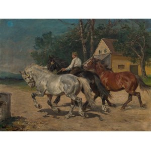Julius von Blaas : Reiter mit Pferden
