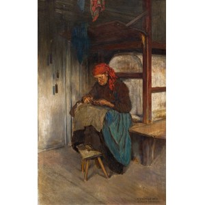 Theodor Josef Ethofer : Südtiroler Bäuerin, beim Ofen nähend