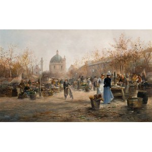 Emil Barbarini: Der Naschmarkt mit der Karlskirche in Wien
