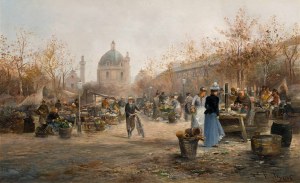 Emil Barbarini: Der Naschmarkt mit der Karlskirche in Wien