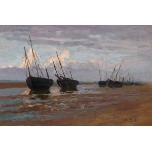 Alfred Zoff: Am Strande von La Panne (Fischerboote bei Ebbe)