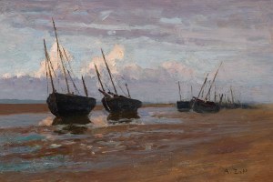Alfred Zoff: Am Strande von La Panne (Fischerboote bei Ebbe)