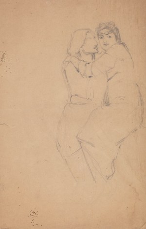 Jan Styka (1858 Lemberg - 1925 Rom), Figur einer Hirtin/In ihren Armen (doppelseitiges Werk)