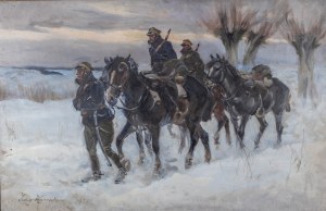 Jerzy Kossak (1886 Kraków - 1955 tamże), Patrol ułański zimą, 1927 r.