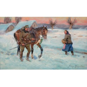Jerzy Kossak (1886 Kraków - 1955 tamże), Ułan pytający o drogę