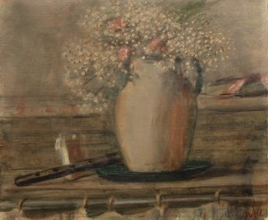 Zygmunt Menkes (1896 Lviv - 1986 Riverdale), Still life with flowers and flute, 1920s-30s.