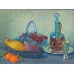 Jakub Markiel (1911 Łódź - 2008 Paryż), Martwa natura z koszem z owocami i winem, 1992 r.