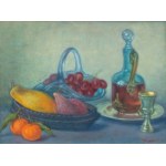 Jakub Markiel (1911 Łódź - 2008 Paryż), Martwa natura z koszem z owocami i winem, 1992 r.