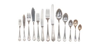 Silver cutlery case for 18 persons, goldsmith Ernst Menner Stuttgart, after 1888.