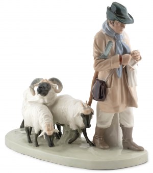 Shepherd with sheep, Meissen, l. 1924 - 1934, designed by Otto Pilz (1876-1934), 1908.