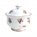Dekoratives Porzellanset: Tablett, Zuckerdose und Royal Canterbury Milchkännchen, Modell Spring Flower (Pink)