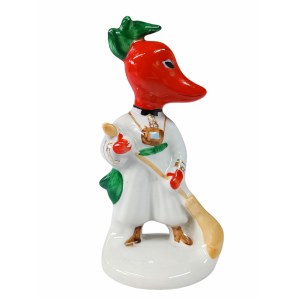 Pepe con scopa (Peretz), disegno di V. Sergeyev, fabbrica di porcellane Baranov BFZ, Baranivka, 1958