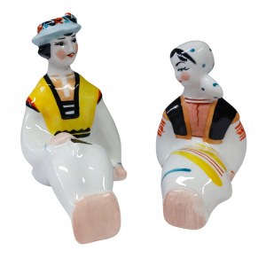 Pair of figurines On the mountainside and Girl, designed by Valentina Mikhailovna Tregubova, Korosten KFZ Porcelain Factory, Korosten