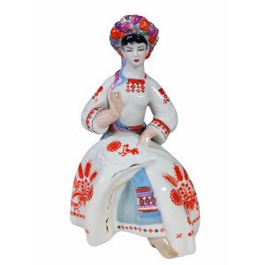 Embroiderer, designed by Valeriy Viktorovich Albul, Polonsk Artistic Ceramics Plant (PZHK, Polonsk).