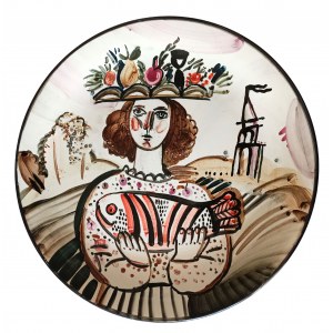 Decorative plate Girl with fish, proj. E. Sukhareva, 1990