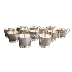 12 silver-plated teacups, Fraget, 1896-1914